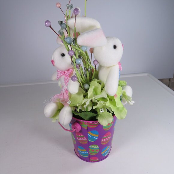 Easter Bunny Rabbit Floral Arrangement DOUBLE SIDED spring CENTERPIECE - Picture 4 of 7
